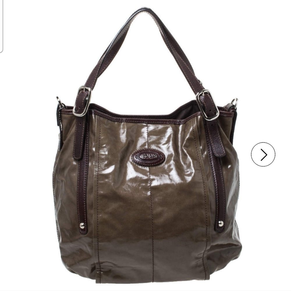 Tod's Olive Green/Brown Glazed Coated Canvas and Leather G-Line Easy Sacca Tote